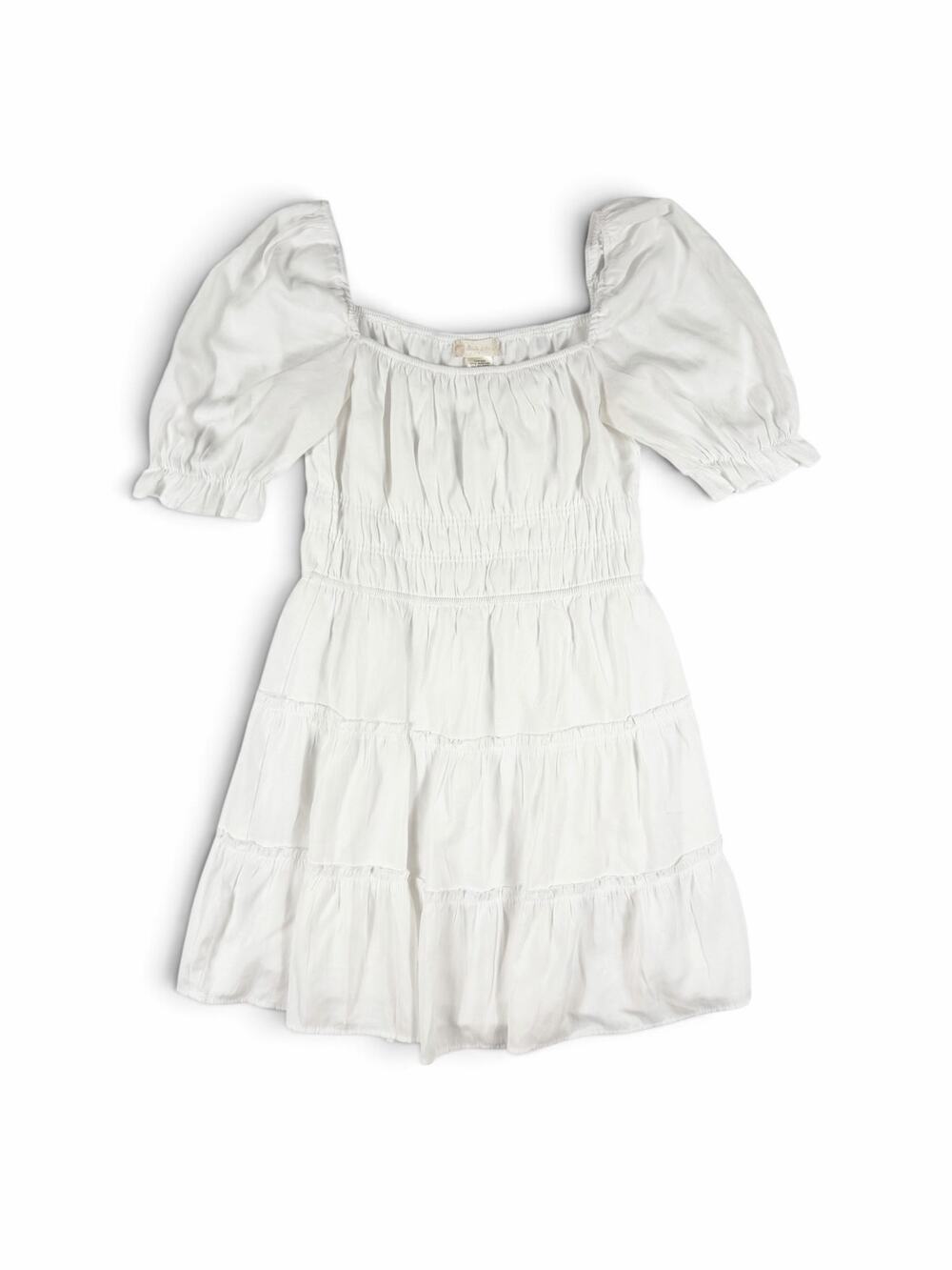 Altar’d State Women’s Dress White Puff Sleeve Tiered Mini Large